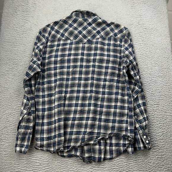 Wrangler Pearl Snap Blue Plaid Flannel Button Down Mens Size Large - Picture 3 of 6